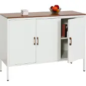Mendler Kommode MCW-L84, Sideboard Schrank Anrichte, 3 Türen Metall 90x120x40cm, Melamin beschichtet weiß