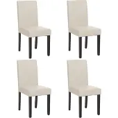 MCW 4er-Set Esszimmerstuhl Stuhl Küchenstuhl Littau Leder, weiß dunkle Beine