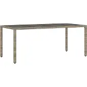Syfax Gartentisch mit Glasplatte Grau 190x90x75 cm Poly Rattan