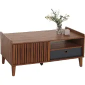 MCW Couchtisch MCW-M48, Wohnzimmertisch Tisch Sofatisch, 52x114x59cm Walnuss-Optik, Schublade dunkelgrau