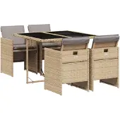 vidaXL 5-tlg. Garten-Essgruppe mit Kissen Beigemischung Poly Rattan
