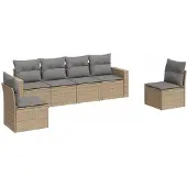 vidaXL 6-tlg. Garten-Sofagarnitur mit Kissen Beige Poly Rattan