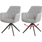 Mendler 2er-Set Esszimmerstuhl MCW-L80, Küchenstuhl Polsterstuhl Stuhl mit Armlehne, drehbar, Metall Stoff/Textil hellgrau