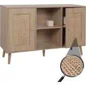 MCW Sideboard MCW-M42, Schrank Kommode Highboard, Staufächer, Kubu Rattan Holz Melamin, Eiche-Optik