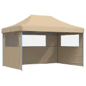 Syfax Partyzelt Faltbar Pop-Up mit 3 Seitenteilen Beige