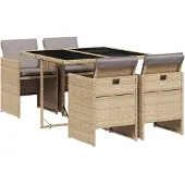 vidaXL 5-tlg. Garten-Essgruppe mit Kissen Beigemischung Poly Rattan