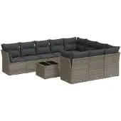 vidaXL 11-tlg. Garten-Sofagarnitur mit Kissen Grau Poly Rattan