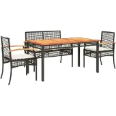 vidaXL 5-tlg. Garten-Essgruppe mit Kissen Schwarz Poly Rattan