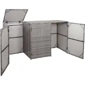 Mendler 3er-Mülltonnenverkleidung MCW-E25, Mülltonnenbox Mülltonnenabdeckung, Poly-Rattan 3x120l grau