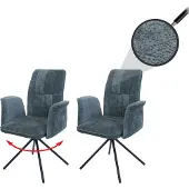 MCW 2er-Set Esszimmerstuhl MCW-N99, drehbar Armlehne Auto-Return, Stoff/Textil Chenille (340g/m²) blau-grün