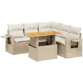 vidaXL 6-tlg. Garten-Sofagarnitur mit Kissen Beige Poly Rattan
