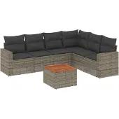 vidaXL 7-tlg. Garten-Sofagarnitur mit Kissen Grau Poly Rattan