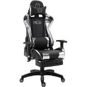 Mendler Racing Bürostuhl HLO-CP82 mit Fußablage glanz schwarz/weiß