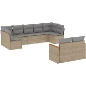 vidaXL 9-tlg. Garten-Sofagarnitur mit Kissen Beige Poly Rattan