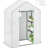 Outsunny Gewächshaus mit Rolltür, Fenster, Regale, winterfest Foliengewächshaus