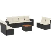 vidaXL 9-tlg. Garten-Sofagarnitur mit Kissen Schwarz Poly Rattan