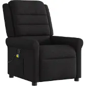 Syfax Massagesessel Schwarz Stoff mit manueller Liegefunktion, Vibrationsfunktion, USB-Anschluss, Seitentasche, 73x91,5x102,5 cm