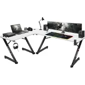 Huzaro Hero 7.0 | L-förmiger Eckschreibtisch Gamingtisch Schreibtisch Bürotisch | Rechts Links Montage | Carbon Tischplatte | 154 x117 | Weiß