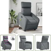 The Living Store Massagesessel mit Aufstehhilfe Grau Kunstleder