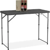 Relaxdays Gartentisch klappbar, HBT: 74x120x60 cm, Kunststoff, Stahl, höhenverstellbar, 6 Personen, Campingtisch, grau