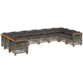 vidaXL 10-tlg. Garten-Sofagarnitur mit Kissen Grau Poly Rattan