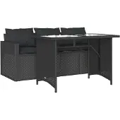vidaXL 2-tlg. Garten-Essgruppe mit Kissen Schwarz Poly Rattan