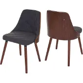 MCW 2er-Set Esszimmerstuhl MCW-A75, Besucherstuhl Küchenstuhl, Walnuss-Optik Bugholz Textil grau