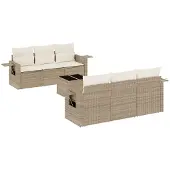 vidaXL 7-tlg. Garten-Sofagarnitur mit Kissen Beige Poly Rattan