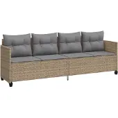 vidaXL Sonnenliege mit Kissen Beige Poly Rattan