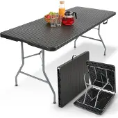 Arebos Klappbarer Buffettisch 182x74x74 cm | Gartentisch für 8 Personen, Schwarz