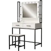 Vicco Schminktisch Luvia Weiß 90 cm mit Spiegel, LED-Beleuchtung und Hocker, Model 53015