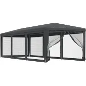 Syfax Partyzelt mit 8 Mesh-Seitenwänden Anthrazit 3x9 m HDPE