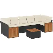 vidaXL 8-tlg. Garten-Sofagarnitur mit Kissen Schwarz Poly Rattan