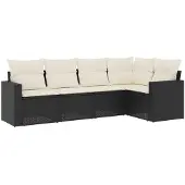 vidaXL 5-tlg. Garten-Sofagarnitur mit Kissen Schwarz Poly Rattan