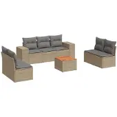 vidaXL 8-tlg. Garten-Sofagarnitur mit Kissen Beige Poly Rattan