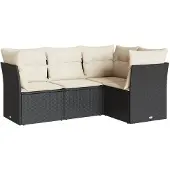 vidaXL 4-tlg. Garten-Sofagarnitur mit Kissen Schwarz Poly Rattan