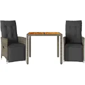 vidaXL 3-tlg. Garten-Bistro-Set mit Kissen Grau Poly Rattan