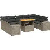 vidaXL 10-tlg. Garten-Sofagarnitur mit Kissen Grau Poly Rattan