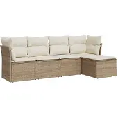 vidaXL 5-tlg. Garten-Sofagarnitur mit Kissen Beige Poly Rattan