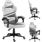 Huzaro Force 4.4 | Gaming Stuhl Bürostuhl Schreibtischstuhl Ergonomischer | Kopfstütze Lendenkissen Höhenverstellbar Wippfunktion | Stoff | Weiß