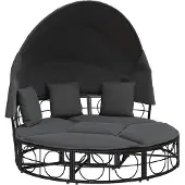 vidaXL Outdoor-Loungebett mit Dach und Kissen Schwarz Poly Rattan