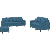 vidaXL 3-tlg. Sofagarnitur mit Kissen Blau Samt