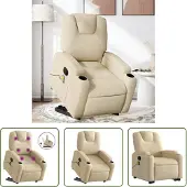 The Living Store Massagesessel mit Aufstehhilfe Creme Stoff