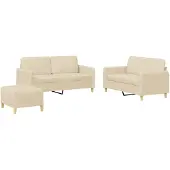 vidaXL 3-tlg. Sofagarnitur mit Kissen Creme Stoff