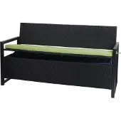 MCW Poly-Rattan 3er Sitzbank MCW-F39, Gartenbank Truhenbank, Staufach Aufbewahrung Sitzkissen anthrazit, Kissen grün