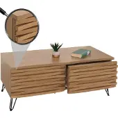 Mendler Couchtisch MCW-M49, Wohnzimmertisch Tisch, 3D-Design 2 Schubladen MDF Metall 46x110x55cm natur