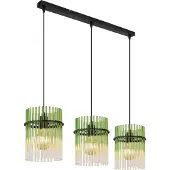 Globo Lighting Hängeleuchte Metall schwarz matt, Glasstäbe grün, klar verlaufend, Kabel PVC schwarz, Höhe kürzbar, LxBxH: 800x200x1400mm, exkl. 3x E27 60W 230V