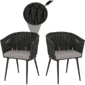 MCW 2er-Set Aluminium-Esszimmerstuhl MCW-N38, Indoor Stuhl Armlehne, Olefin Seilgeflecht Rope anthrazit Kissen hellgrau