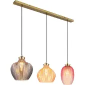 Globo Goldene Pendelleuchte Jessica mit farbigem Glas 3-flammig