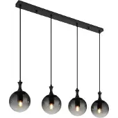Globo Lighting Hängeleuchte Metall schwarz matt, Glaskugeln rauchfarben, Kabel PVC schwarz, Höhe kürzbar, LxBxH: 900x150x1300mm, exkl. 4x E27 ILLU 10W 230V